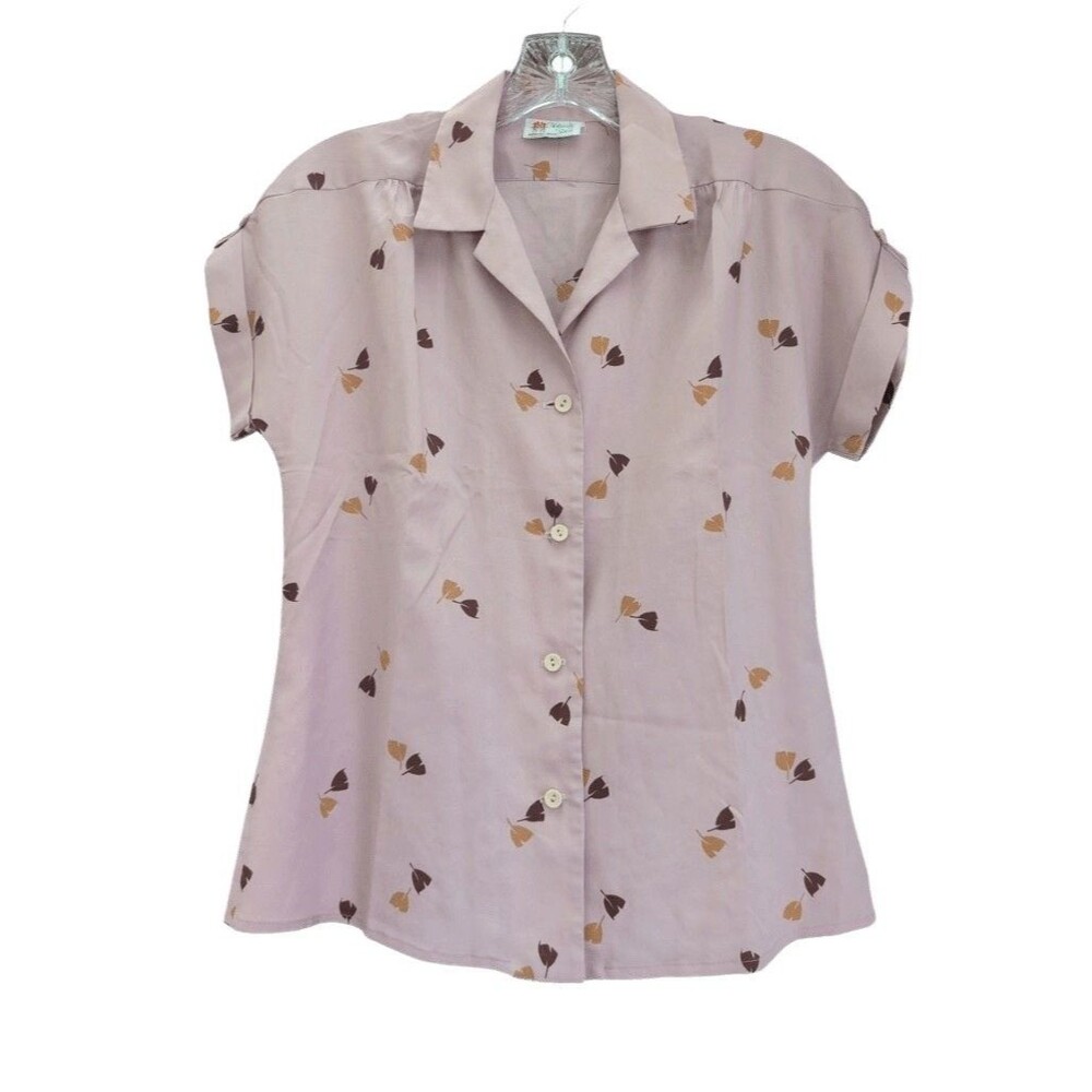 Naturally Yours Honolulu Hawaii Vintage Pink Leaf Blouse Sz M Mauve Pink